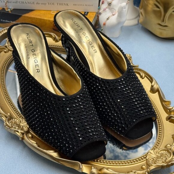 🆕 KURT GEIGER LONDON 🧿 NWOB 60mm Black Crystal Eagle Heel Mule, Sz 37 US 7 - Picture 13 of 16